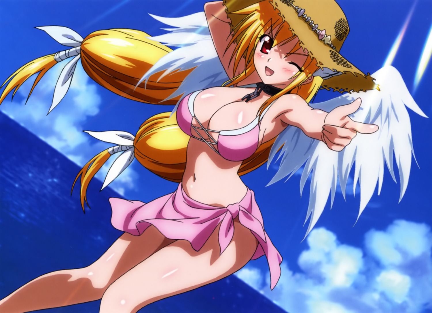 astraea bikini cleavage overfiltered sora_no_otoshimono swimsuits wings