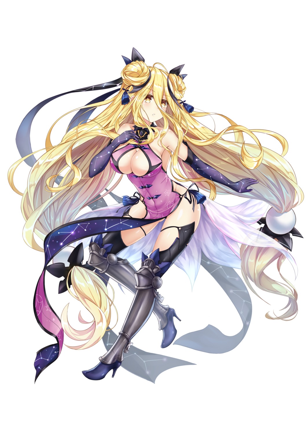 armor chinadress date_a_live heels hoshimiya_mukuro no_bra skirt_lift thighhighs tsubasaki