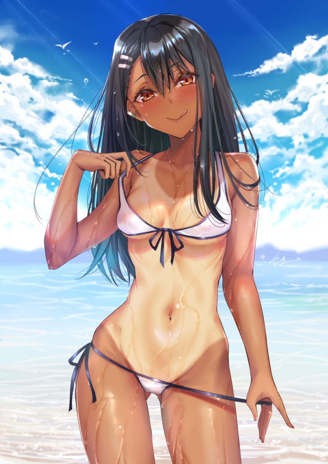 areola bikini ijiranaide_nagatoro-san nagatoro_hayase panty_pull see_through swimsuits tan_lines tsang_yu_chun undressing wet wet_clothes