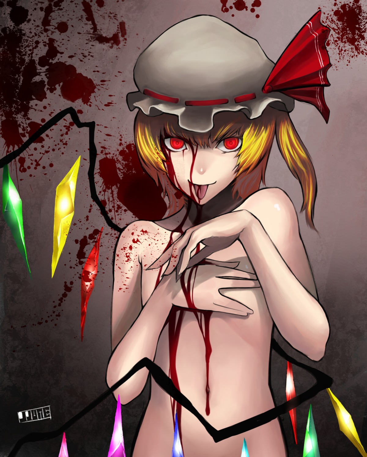 blood breast_hold flandre_scarlet jjune loli naked touhou wings