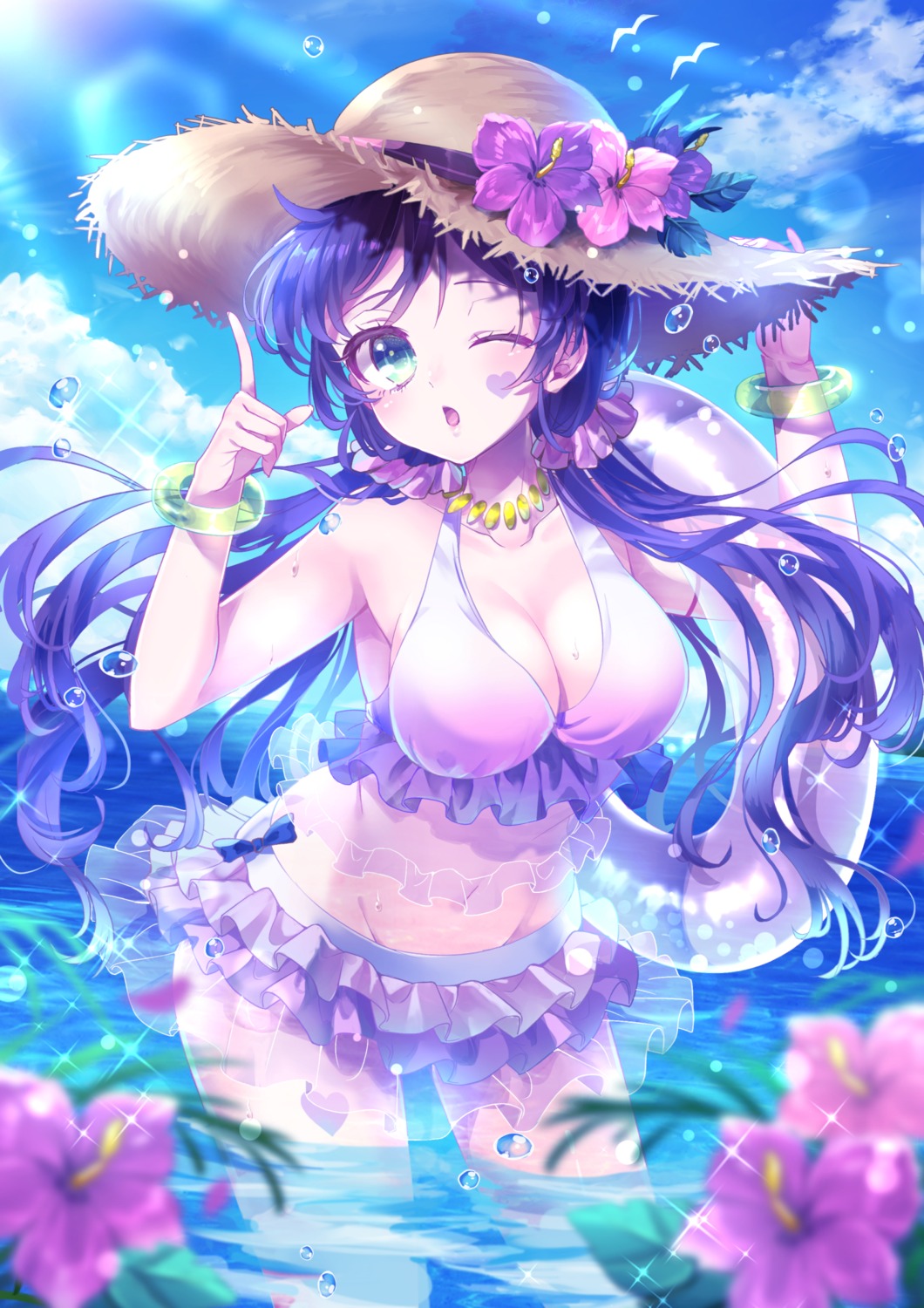 bikini cleavage love_live! reekaruru see_through swimsuits toujou_nozomi wet