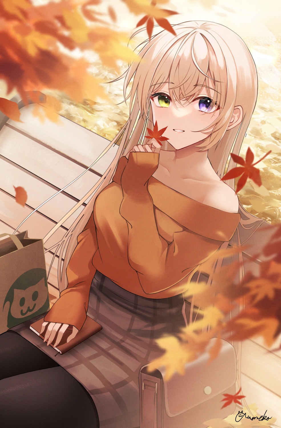 amaneko_(amaneko_y) heterochromia no_bra pantyhose sweater