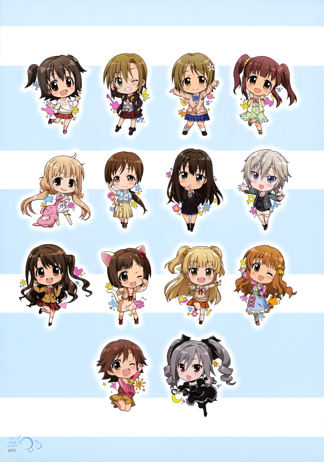 akagi_miria anastasia_(idolm@ster) animal_ears chibi dress fujima_takuya futaba_anzu gothic_lolita headphones honda_mio jougasaki_rika kanzaki_ranko lolita_fashion maekawa_miku mimura_kanako moroboshi_kirari nekomimi nitta_minami ogata_chieri seifuku shibuya_rin shimamura_uzuki sweater tada_riina tail the_idolm@ster the_idolm@ster_cinderella_girls the_idolm@ster_cinderella_girls_u149