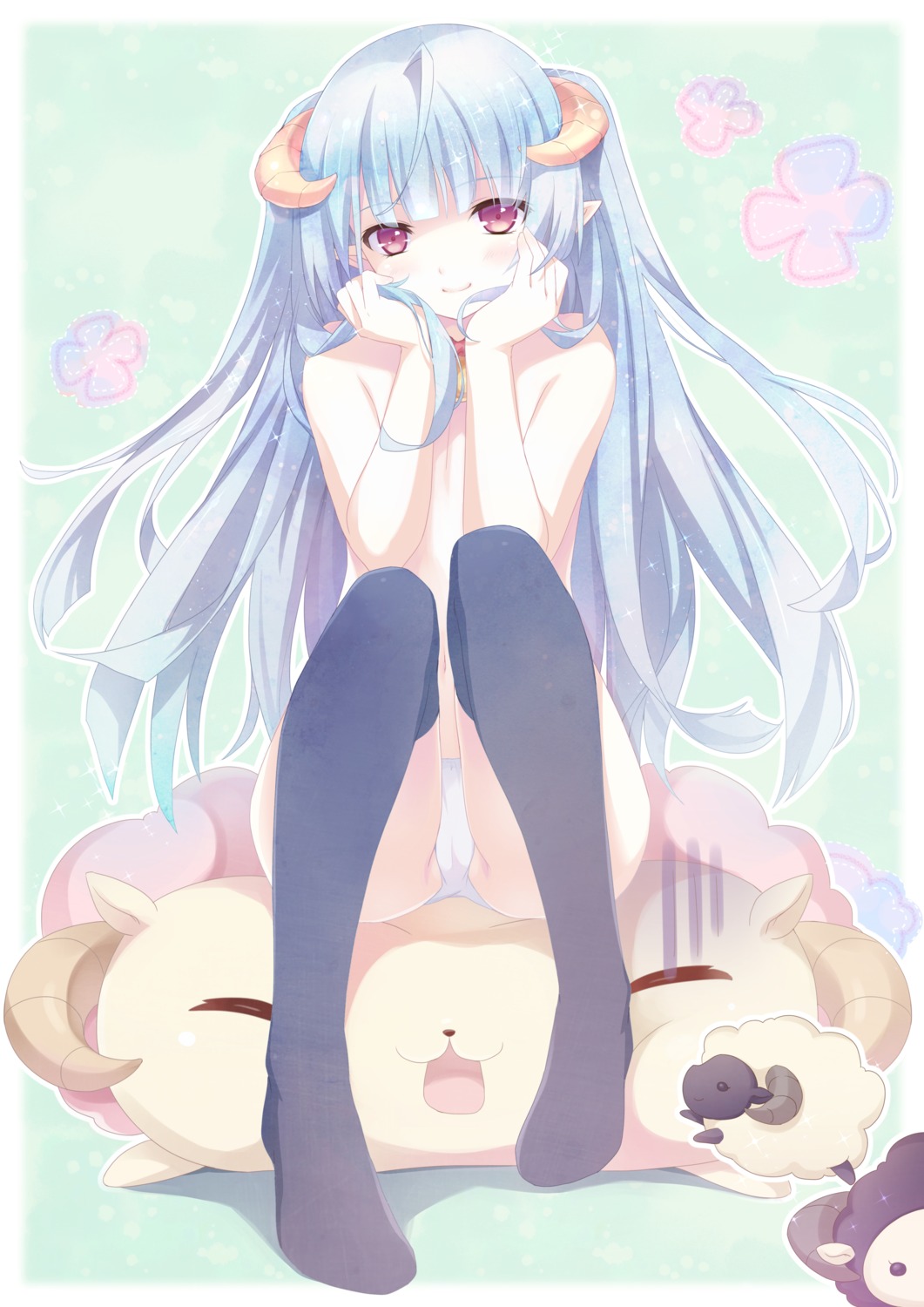 cameltoe horns pantsu pointy_ears shoufukucho thighhighs topless