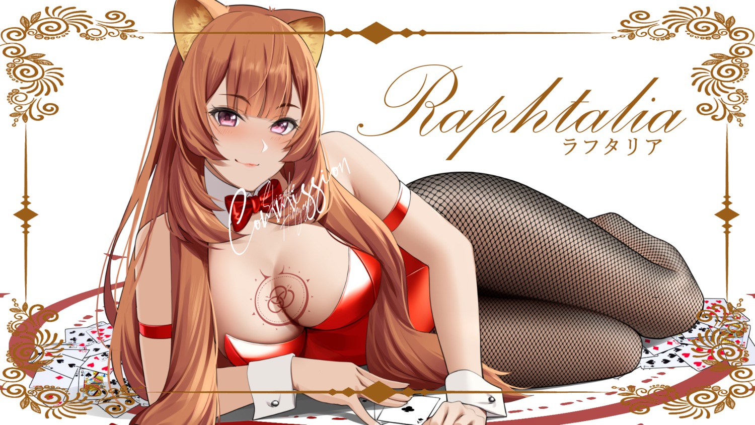 animal_ears cleavage fishnets leotard no_bra pantyhose raphtalia shizuko_hideyoshi tate_no_yuusha_no_nariagari tattoo wallpaper