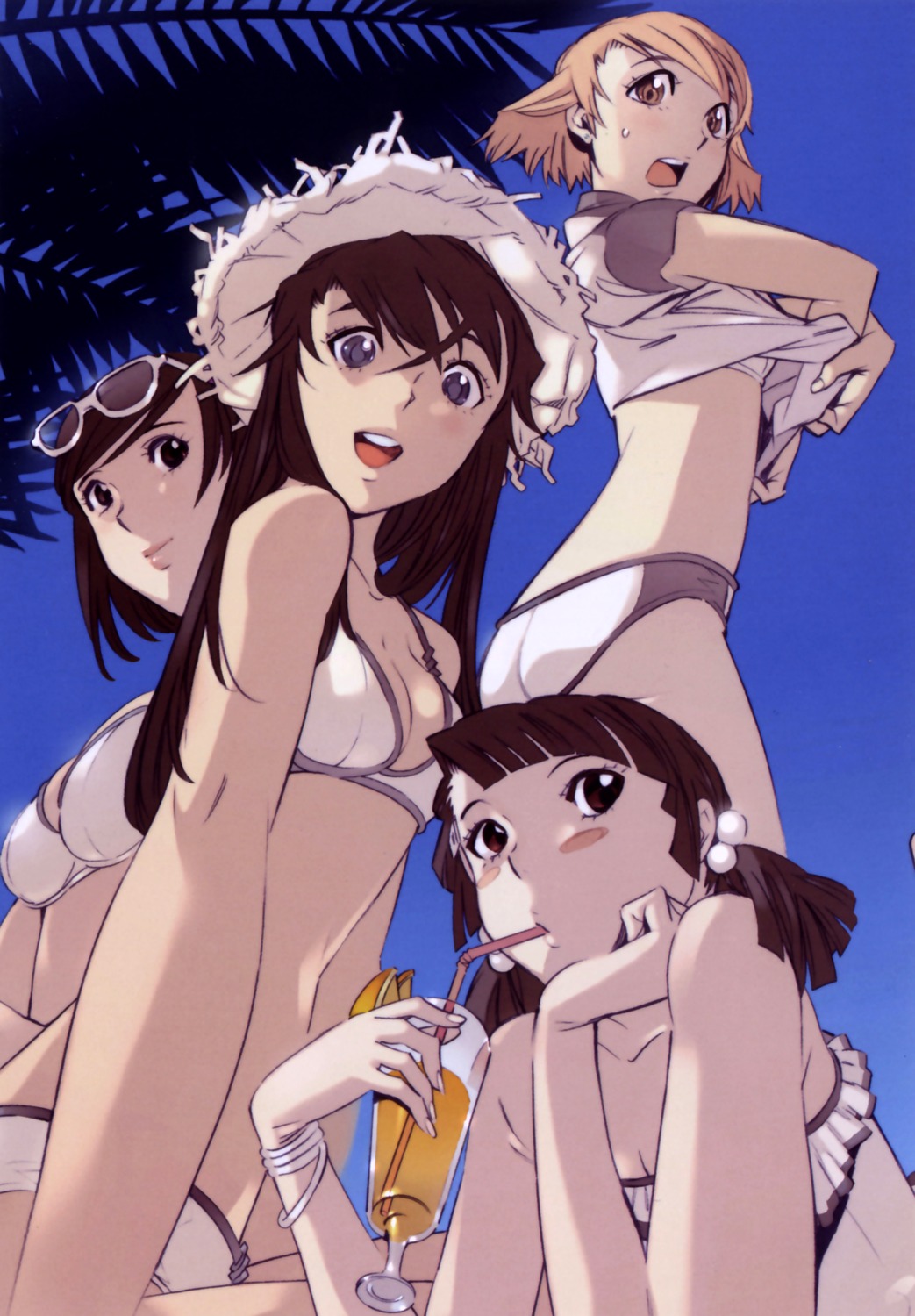 bikini cleavage endo_shizuna kizaki_emi kurogane_no_linebarrels megane niiyama_risako ogawa_yui shimoguchi_tomohiro shirt_lift swimsuits undressing