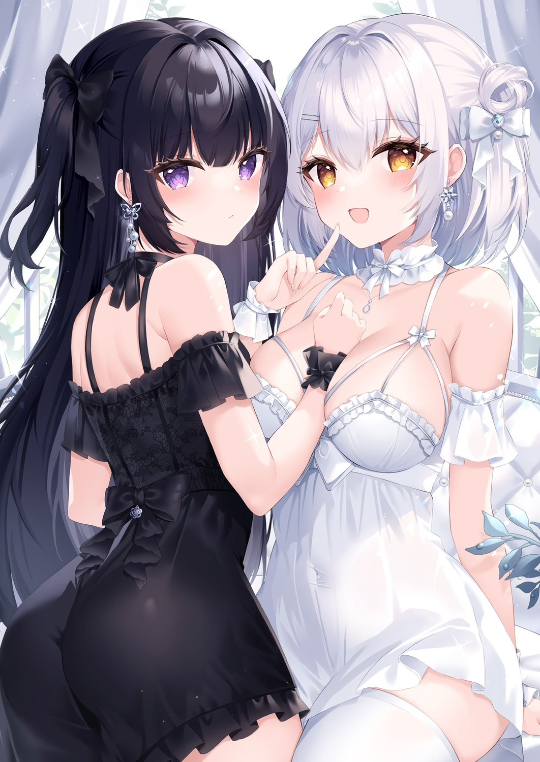 anjyo_mikage ass chiaki_hikari dress magical_girl_lillymea no_bra see_through thighhighs yumekoron yuri