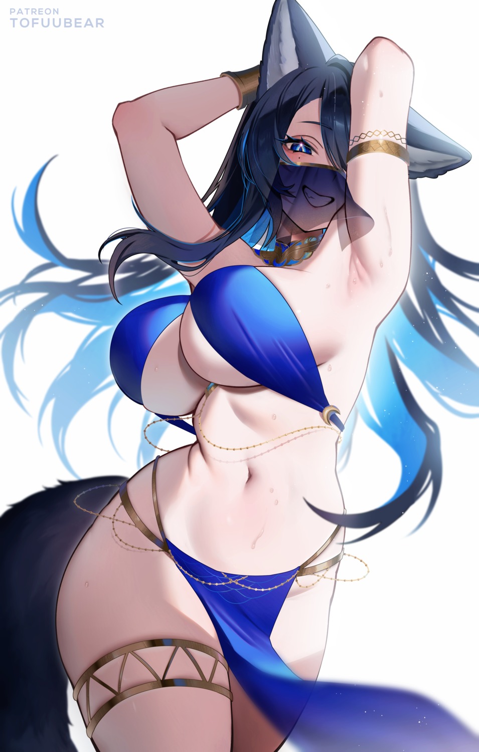 animal_ears garter no_bra reiko_(tofuubear) tail tofuubear wet