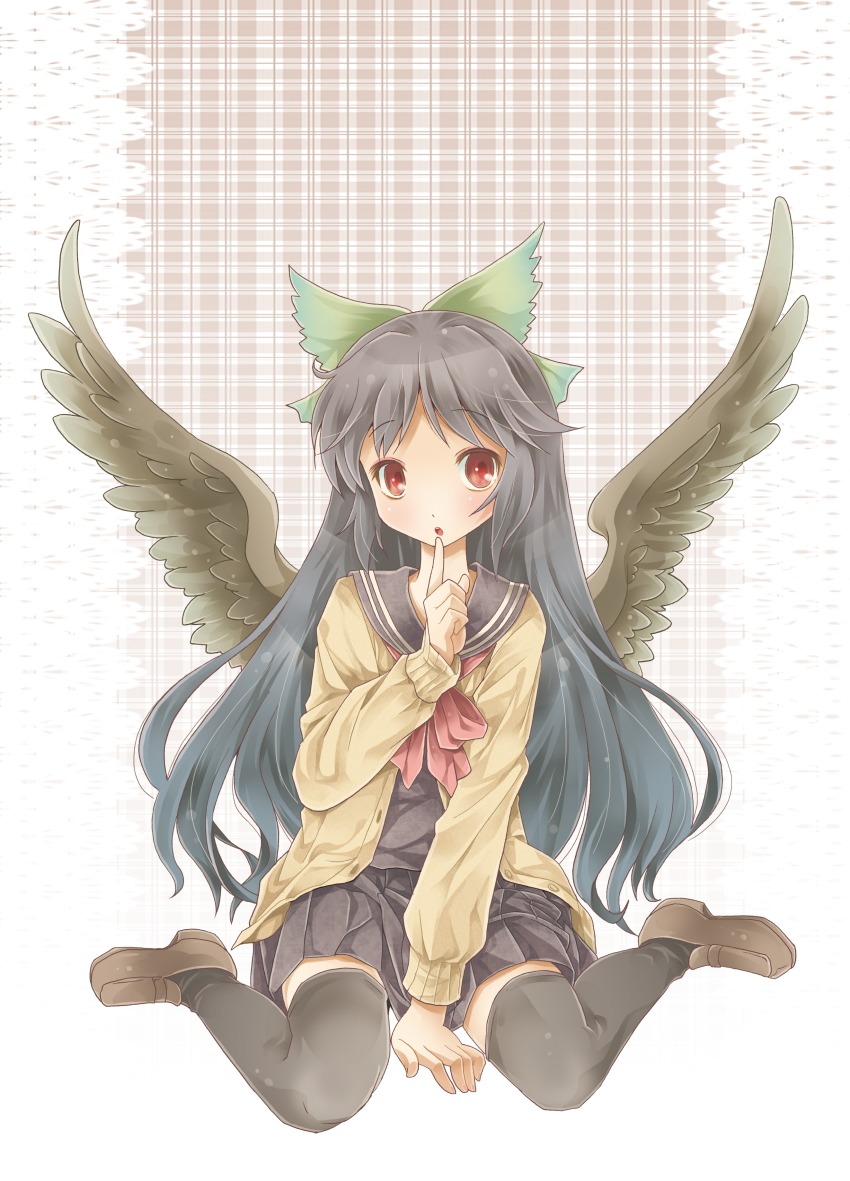 michii_yuuki reiuji_utsuho seifuku thighhighs touhou wings