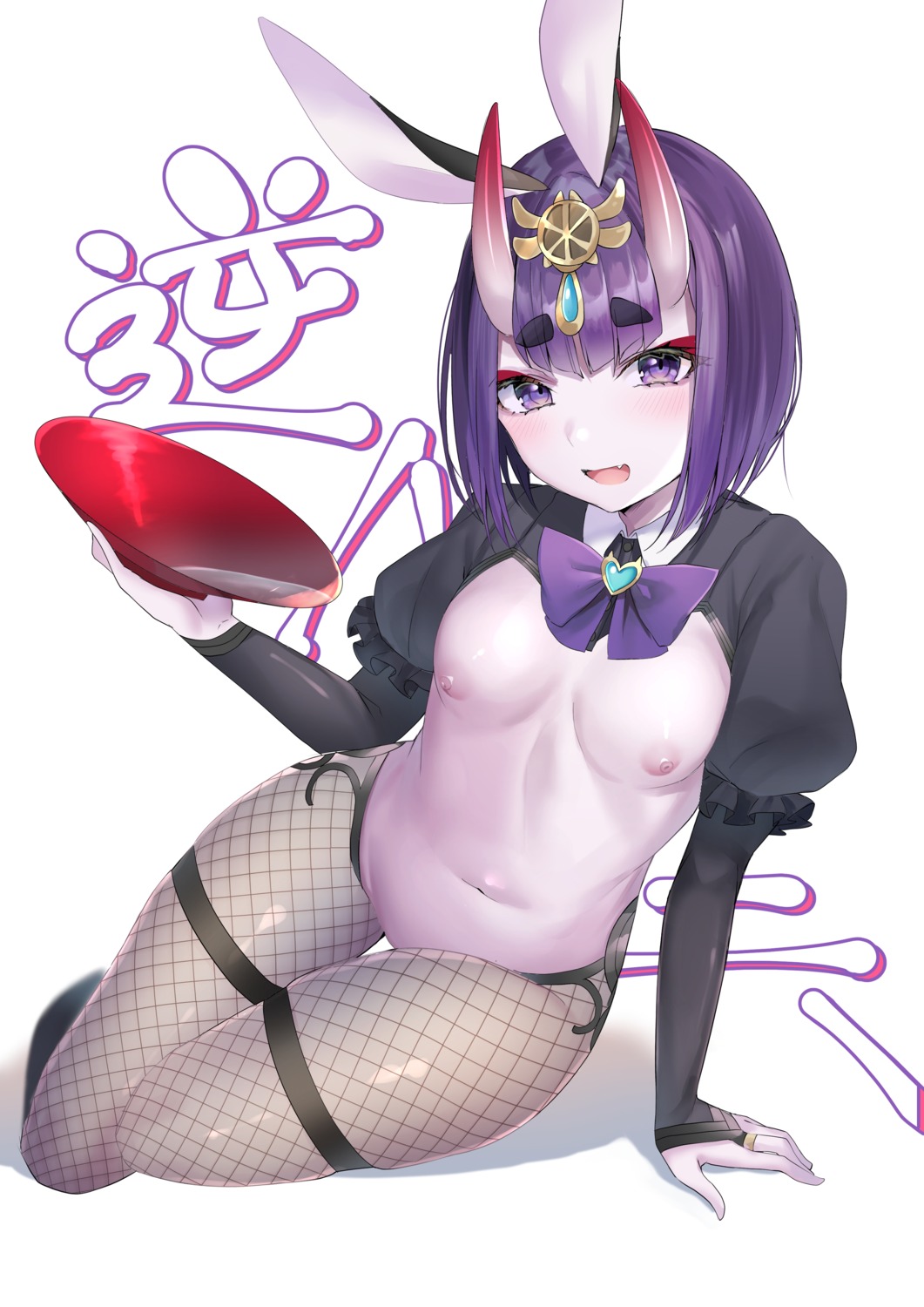 animal_ears breasts bunny_ears bunny_girl fate/grand_order fishnets fou_(ssqseeker) garter nipples no_bra nopan pantyhose shuten_douji_(fate/grand_order)