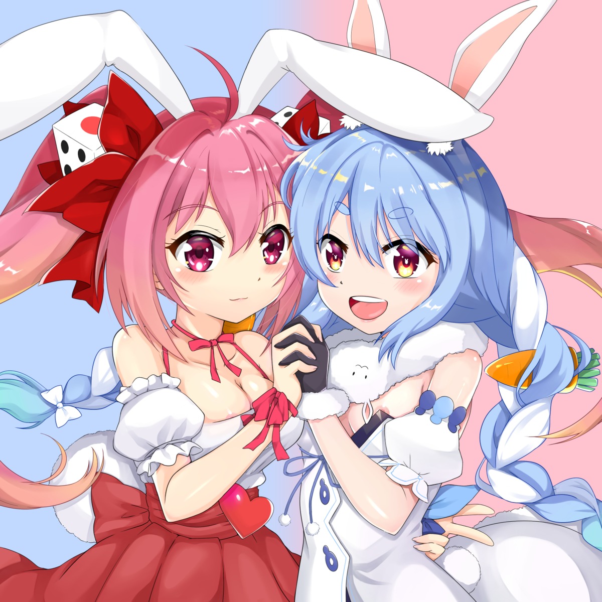 animal_ears areola bunny_ears crossdress di_gi_charat hikaru_usada hololive icosha nipple_slip no_bra rabi_en_rose tail usada_pekora wardrobe_malfunction