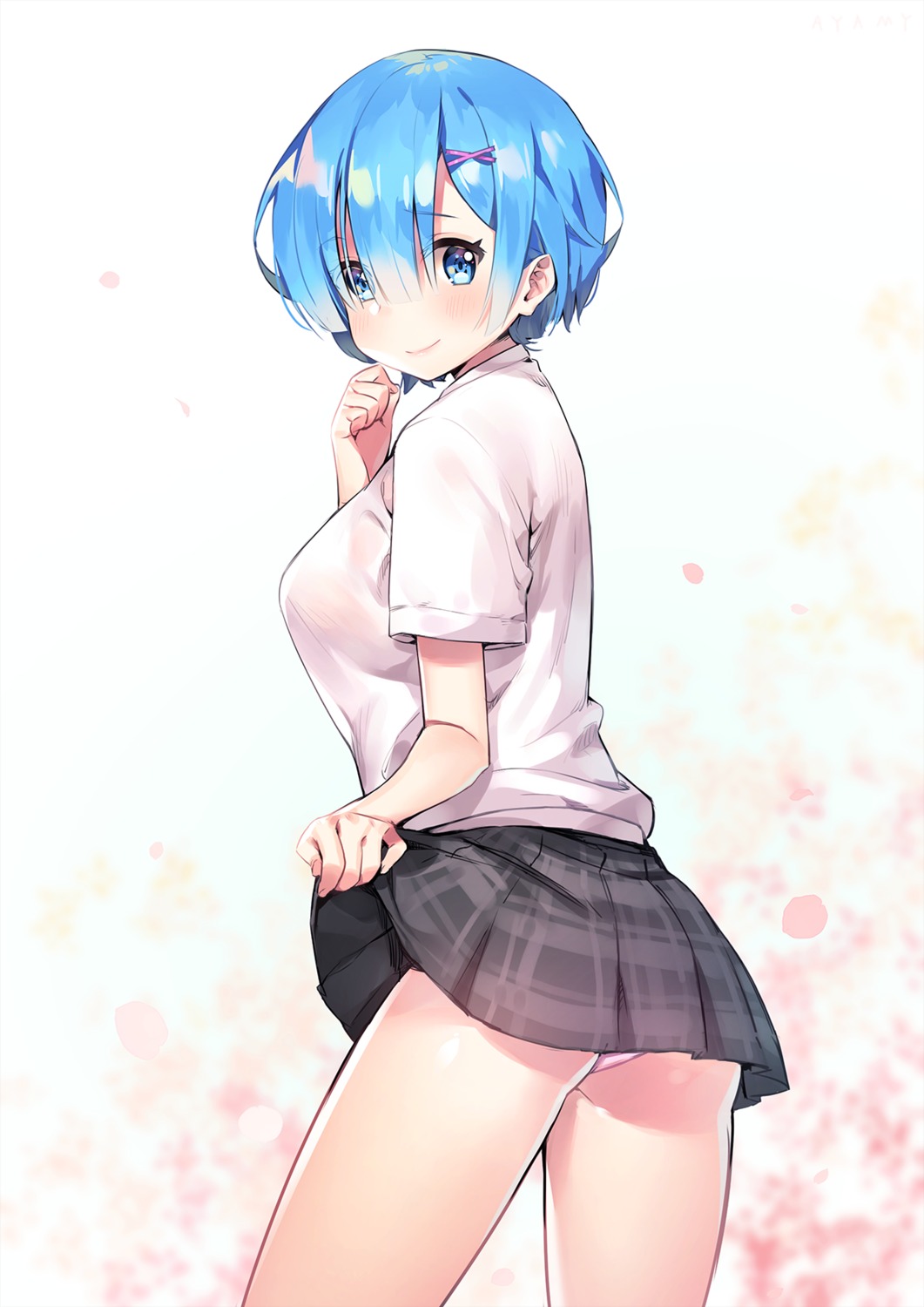 ayamy pantsu re_zero_kara_hajimeru_isekai_seikatsu rem_(re_zero) seifuku skirt_lift