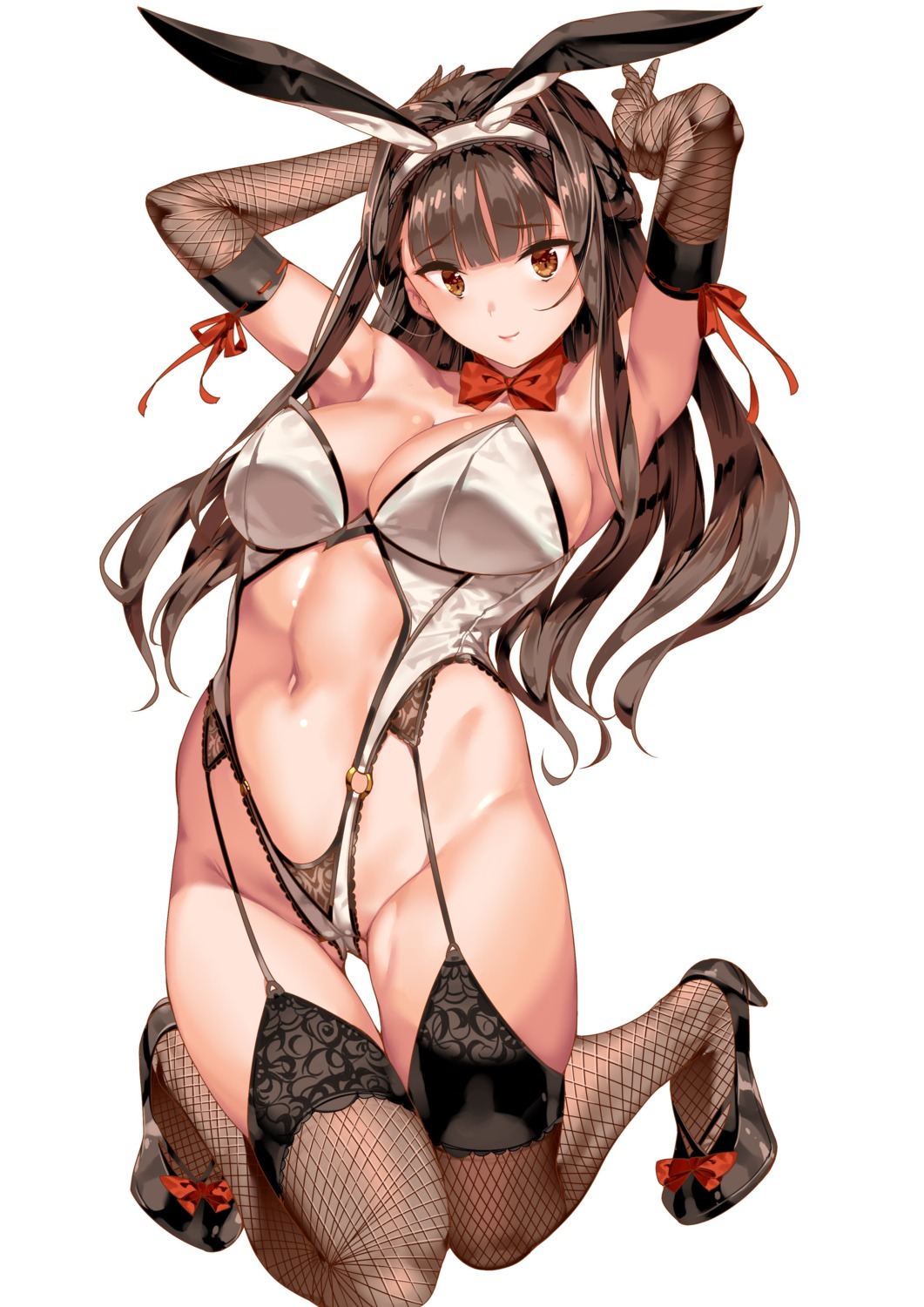 animal_ears bunny_ears bunny_girl cameltoe cleavage fishnets heels saburou_(hgmg) stockings thighhighs