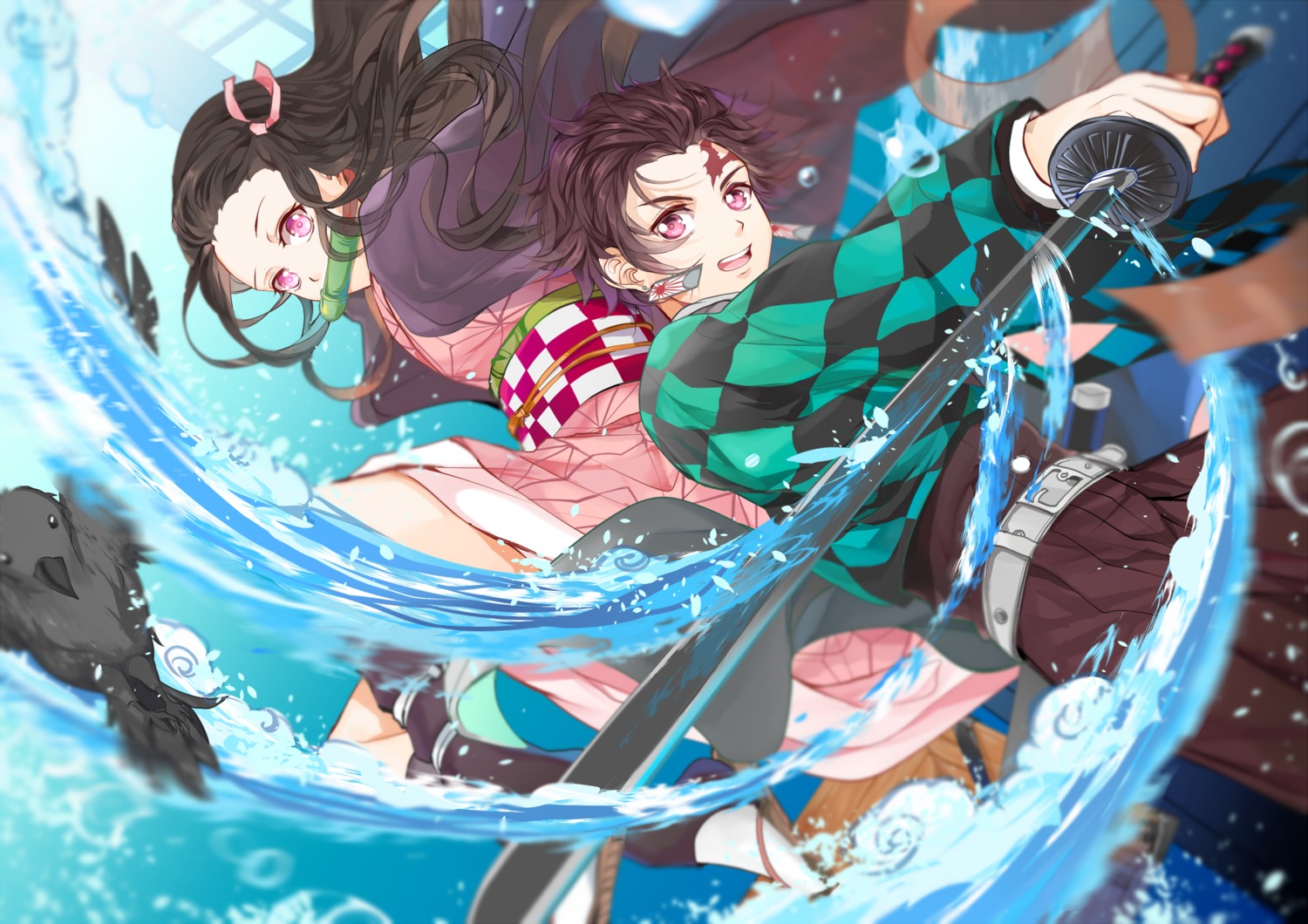 japanese_clothes kamado_nezuko kamado_tanjirou kimetsu_no_yaiba reku sword