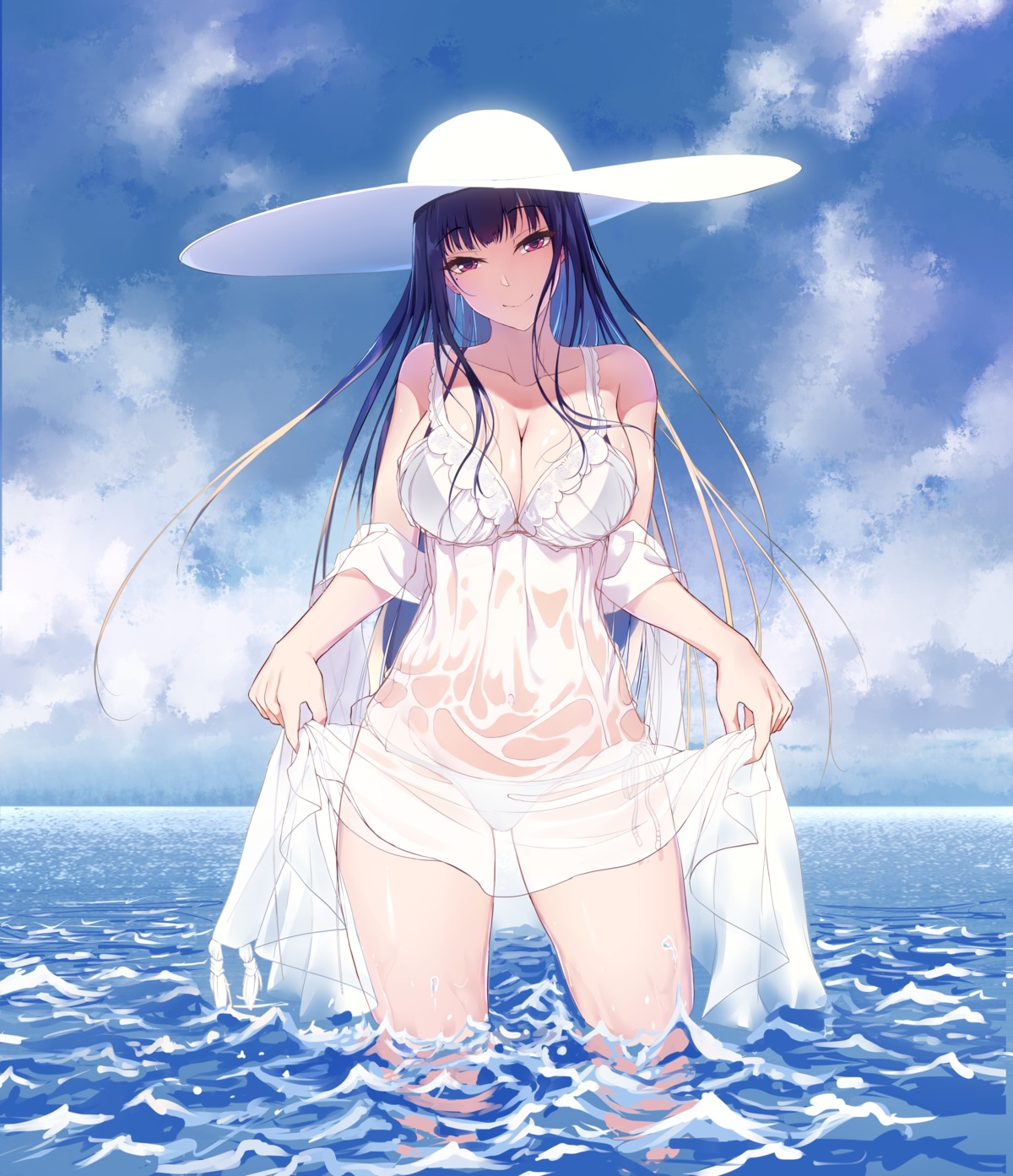 ane_naru_mono chiyo cleavage deoxysilicic_acid dress pantsu see_through skirt_lift summer_dress wet wet_clothes