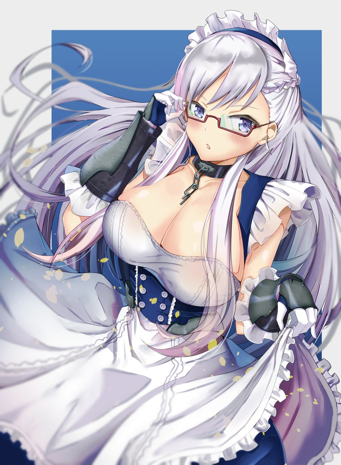 azur_lane belfast_(azur_lane) maid megane skirt_lift tagme