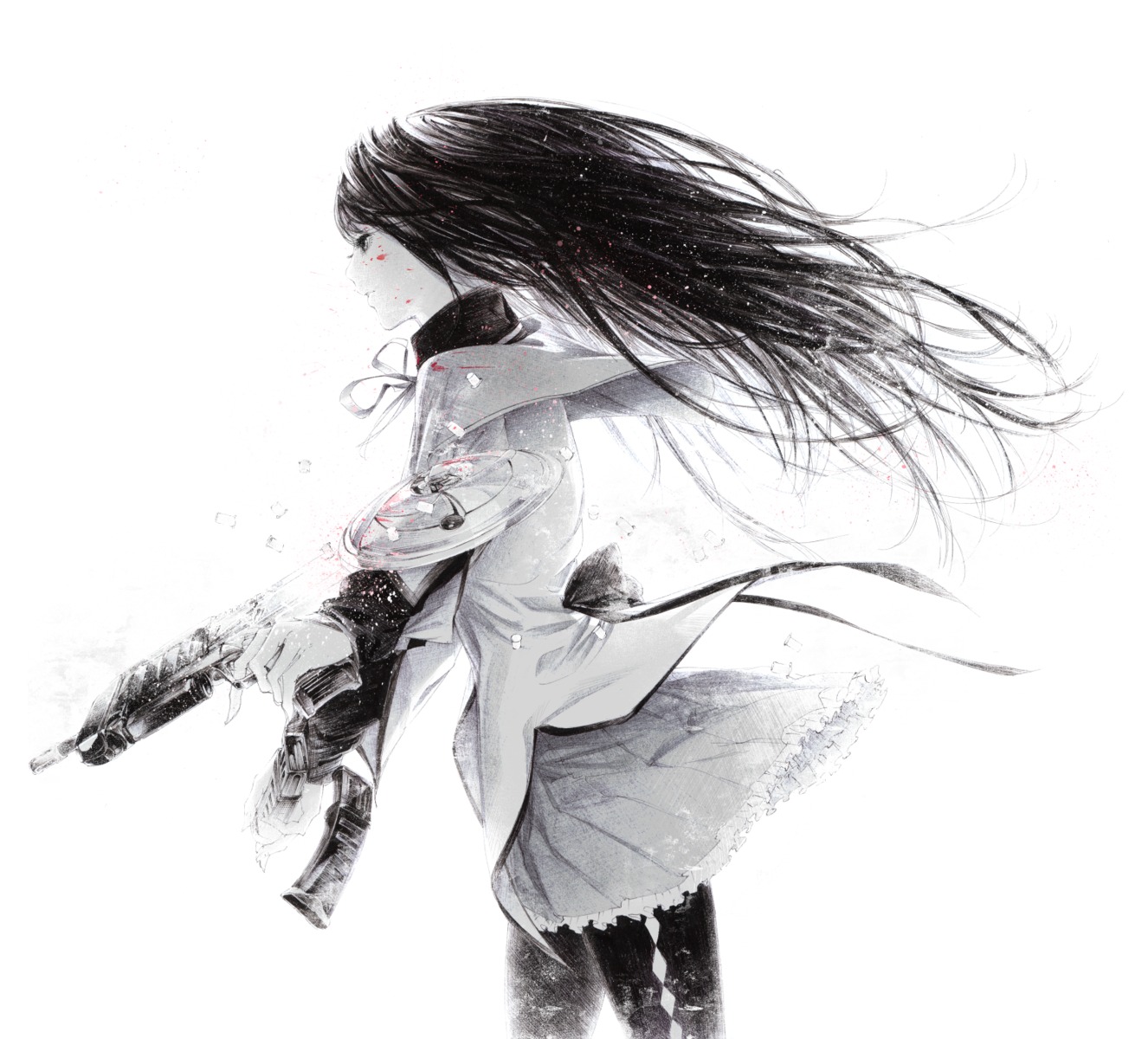 akemi_homura gun monochrome puella_magi_madoka_magica sousou_(sousouworks)