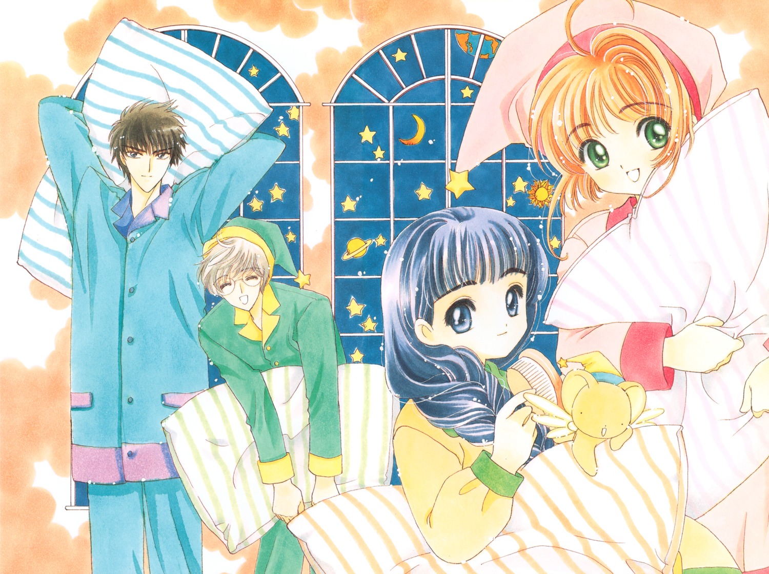 card_captor_sakura clamp daidouji_tomoyo kerberos kinomoto_sakura kinomoto_touya pajama tsukishiro_yukito