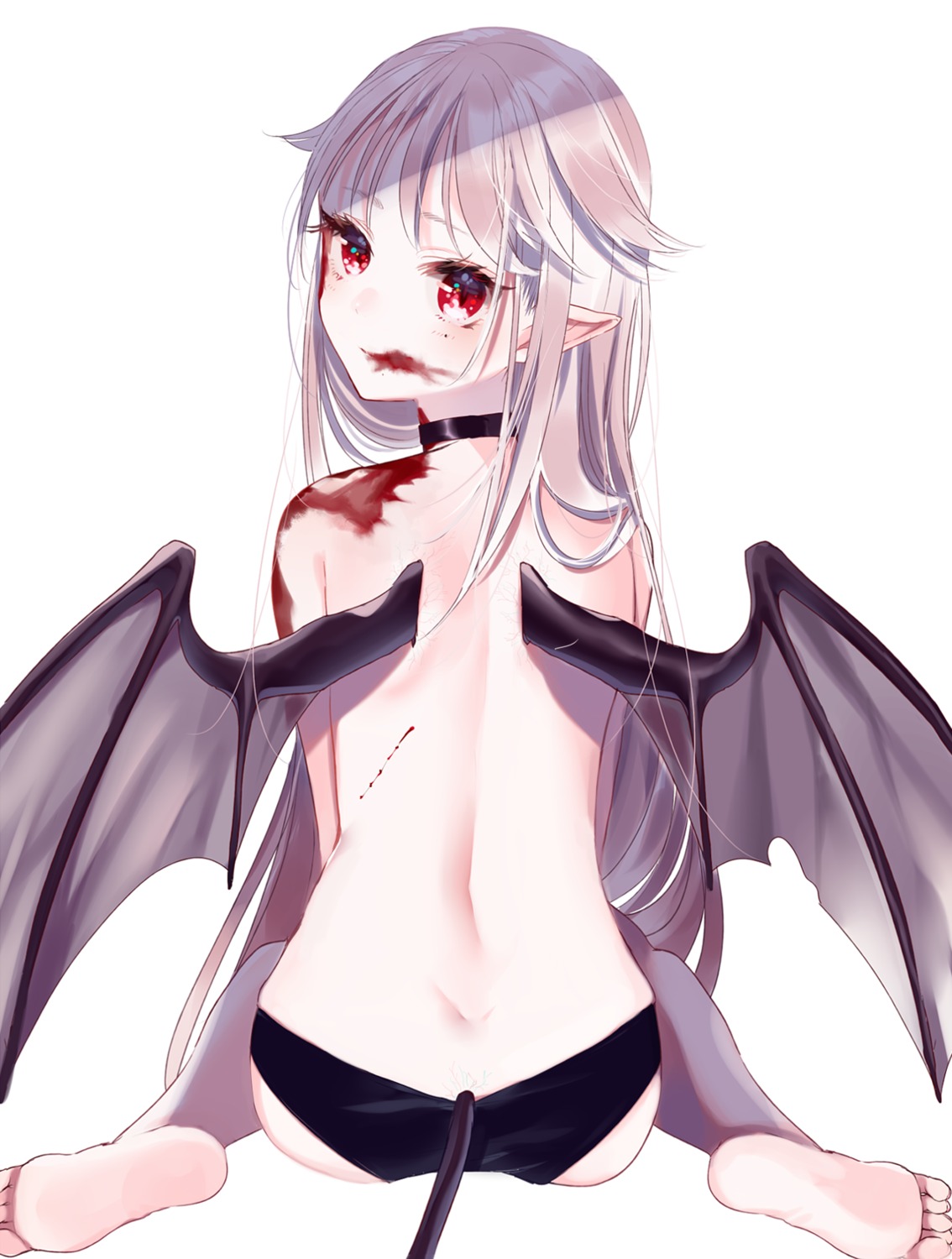 ass blood misumi pantsu pointy_ears tail topless wings