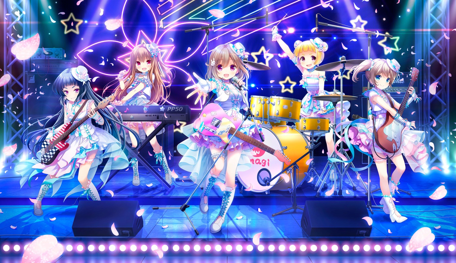 asahina_momoko etou_kurumi garter girlfriend_(kari) guitar heels kazemachi_haruka kurokawa_nagiko ohara_tometa sakura_koharu yomogida_sumire