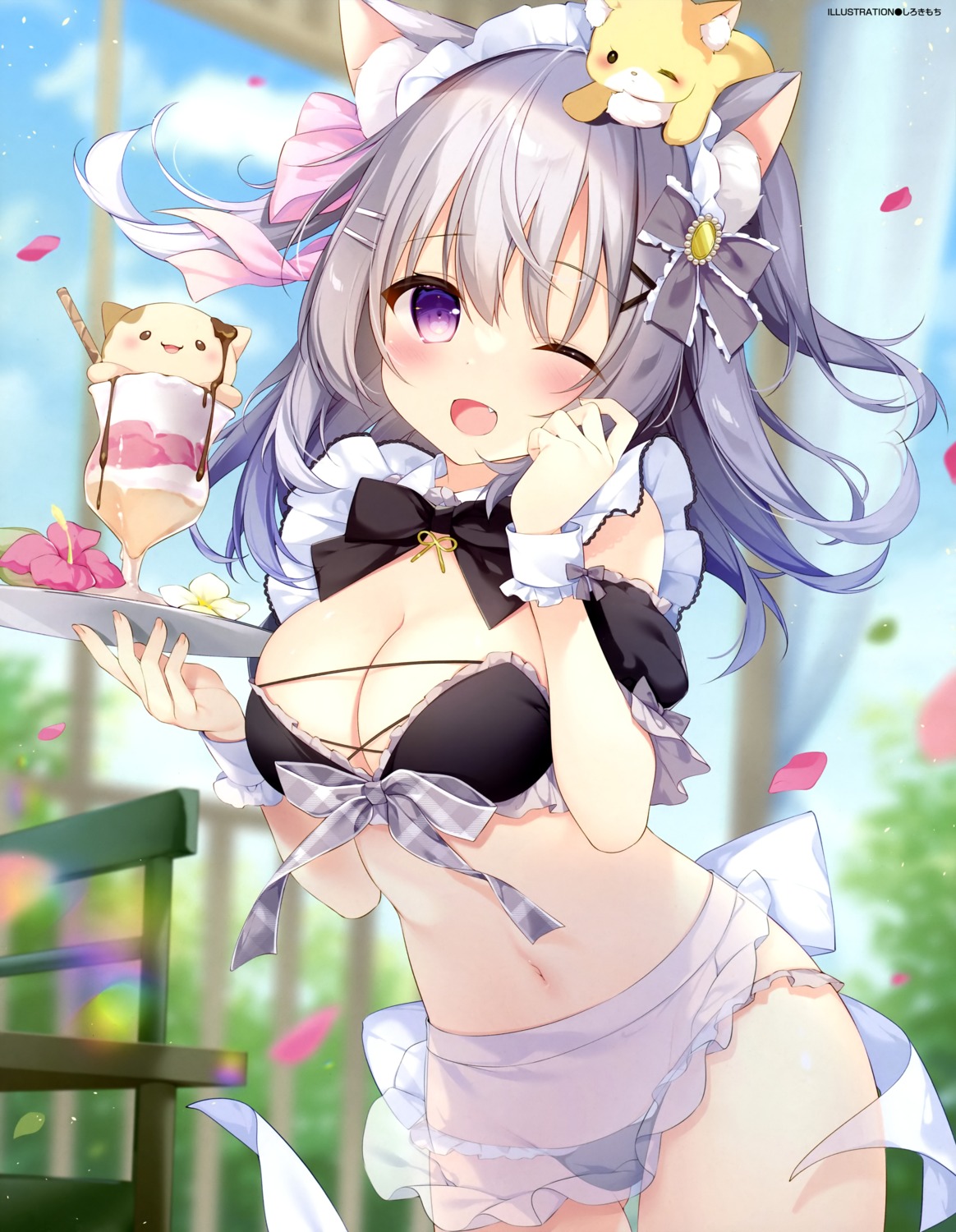 animal_ears bikini maid nekomimi see_through shirosei_mochi swimsuits waitress