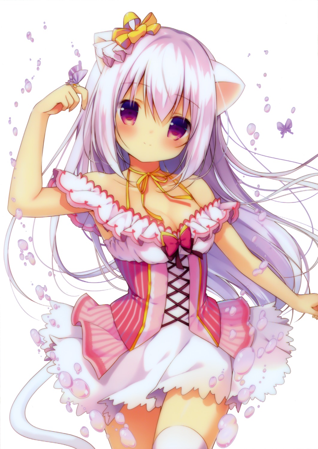 animal_ears cleavage dress inae_koron miyasaka_naco nekomimi tail thighhighs