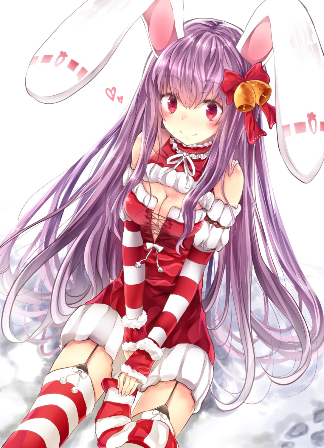 animal_ears bunny_ears christmas cleavage dress reisen_udongein_inaba stockings thighhighs touhou xe-cox
