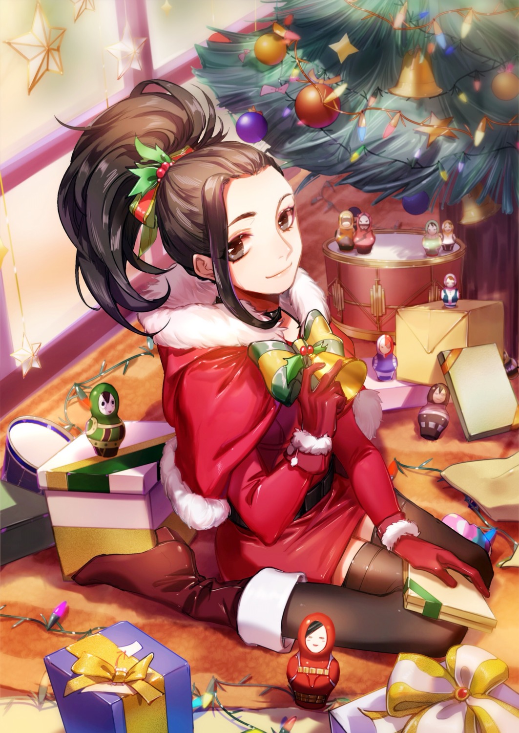 boku_no_hero_academia christmas dress heels mozer thighhighs yaoyorozu_momo