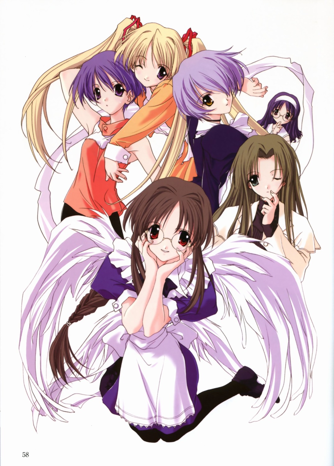 angel bike_shorts gokajou_satsuki happy_lesson ichimonji_mutsuki maid megane nanakorobi_fumitsuki ninomai_kisaragi pantyhose sanzein_yayoi sasaki_mutsumi seifuku shitennou_uzuki wings