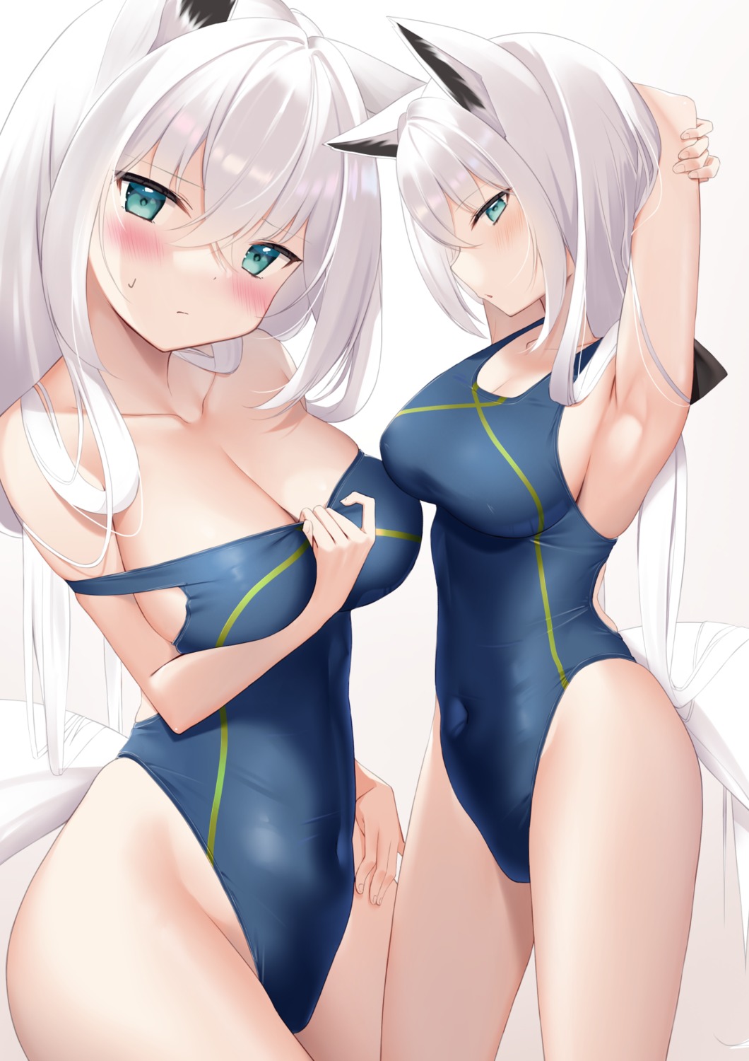 animal_ears g_uhrabbit hololive hololive_gamers kitsune shirakami_fubuki swimsuits tail undressing