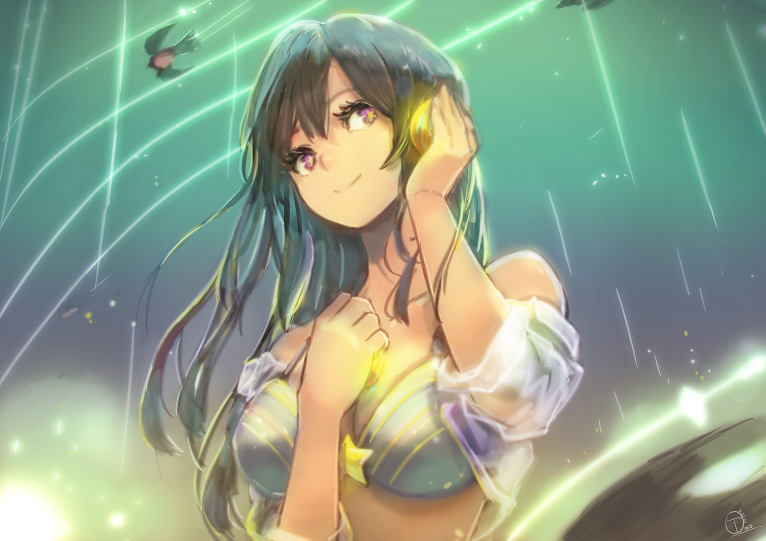 bikini_top breast_hold cleavage okuto open_shirt see_through swimsuits