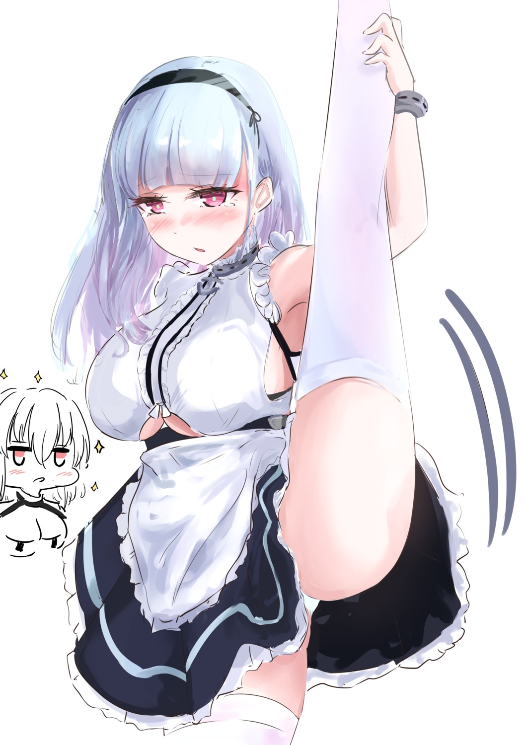 azur_lane dido_(azur_lane) maid no_bra pantsu plain_64 sketch skirt_lift thighhighs