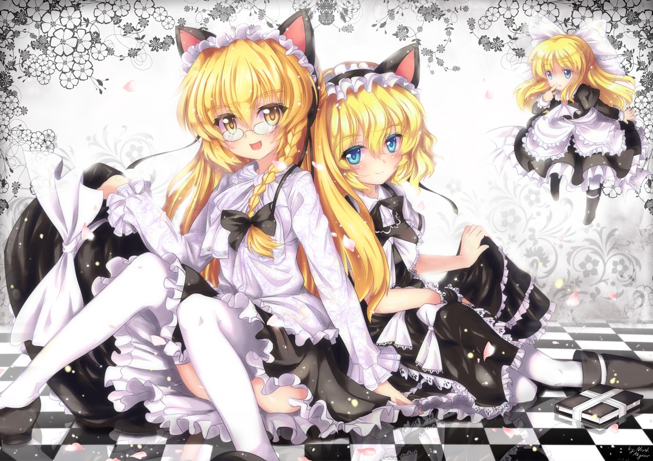 abyss_of_parliament alice_margatroid animal_ears kirisame_marisa maid megane nekomimi shanghai_doll thighhighs touhou