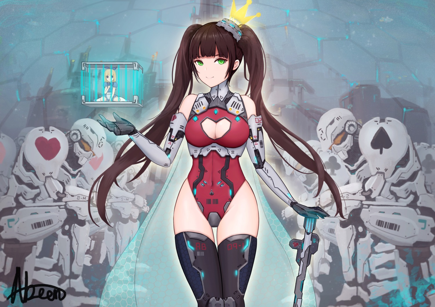 abeen_jhong alice_in_wonderland cleavage leotard mecha mecha_musume no_bra thighhighs