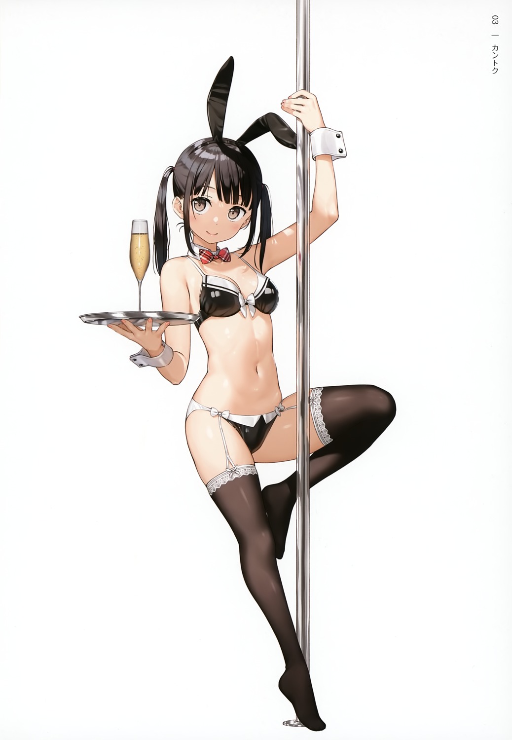 animal_ears bra bunny_ears kantoku pantsu stockings thighhighs waitress