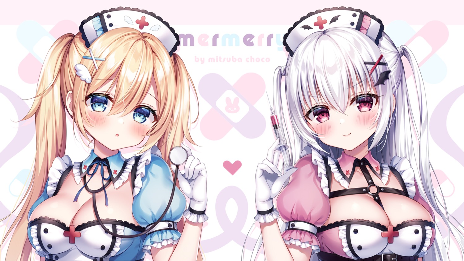 cleavage kyuuketsuki-chan_(mitsuba_choco) mitsuba_choco nurse tenshi-chan_(mitsuba_choco) wallpaper