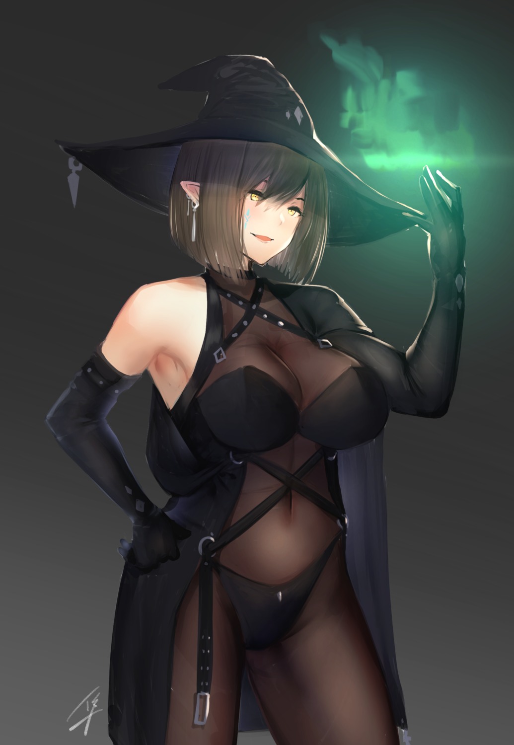 bikini_armor bodysuit hayabusa pointy_ears see_through witch