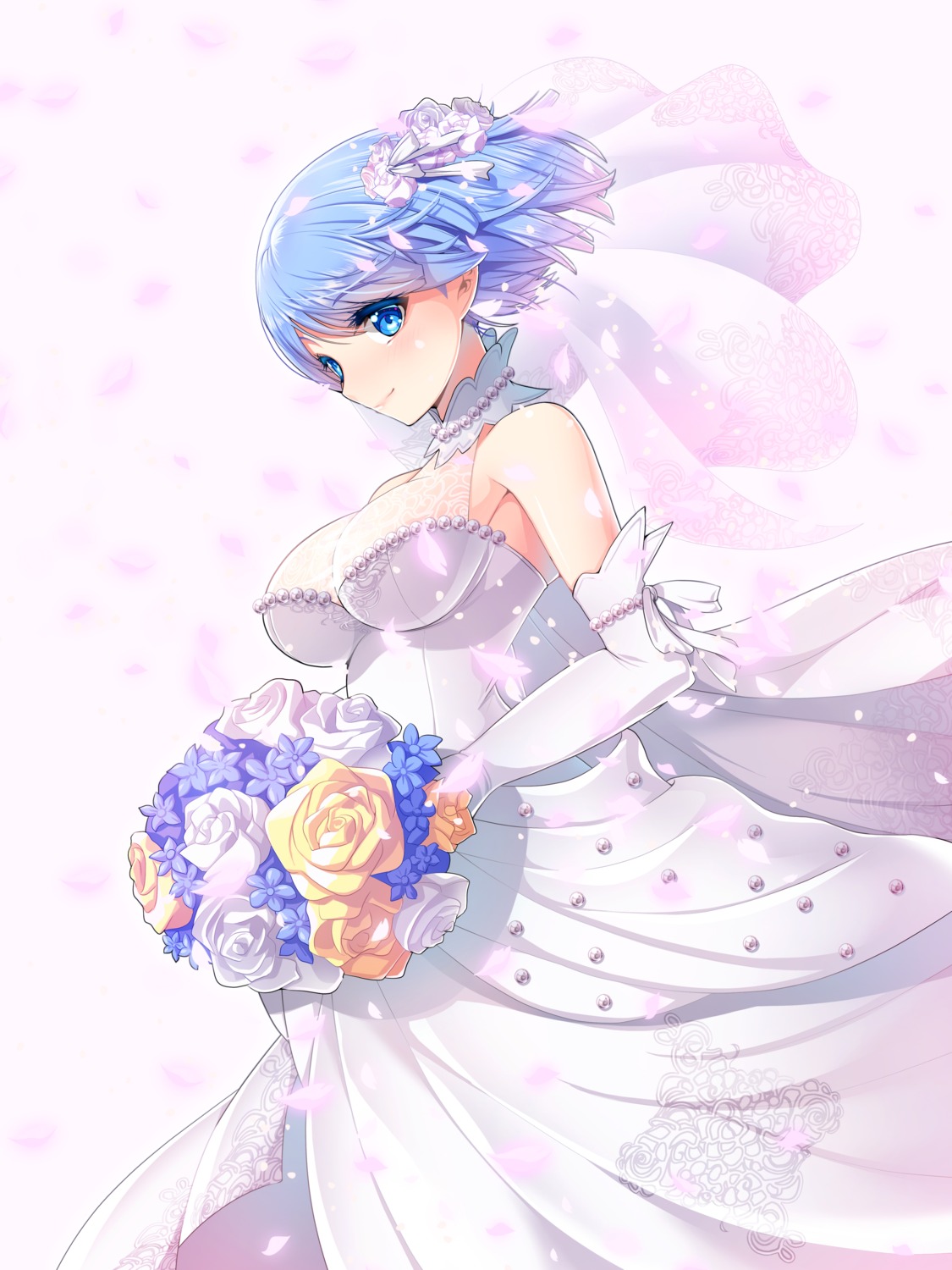 dress koflif no_bra re_zero_kara_hajimeru_isekai_seikatsu rem_(re_zero) see_through wedding_dress