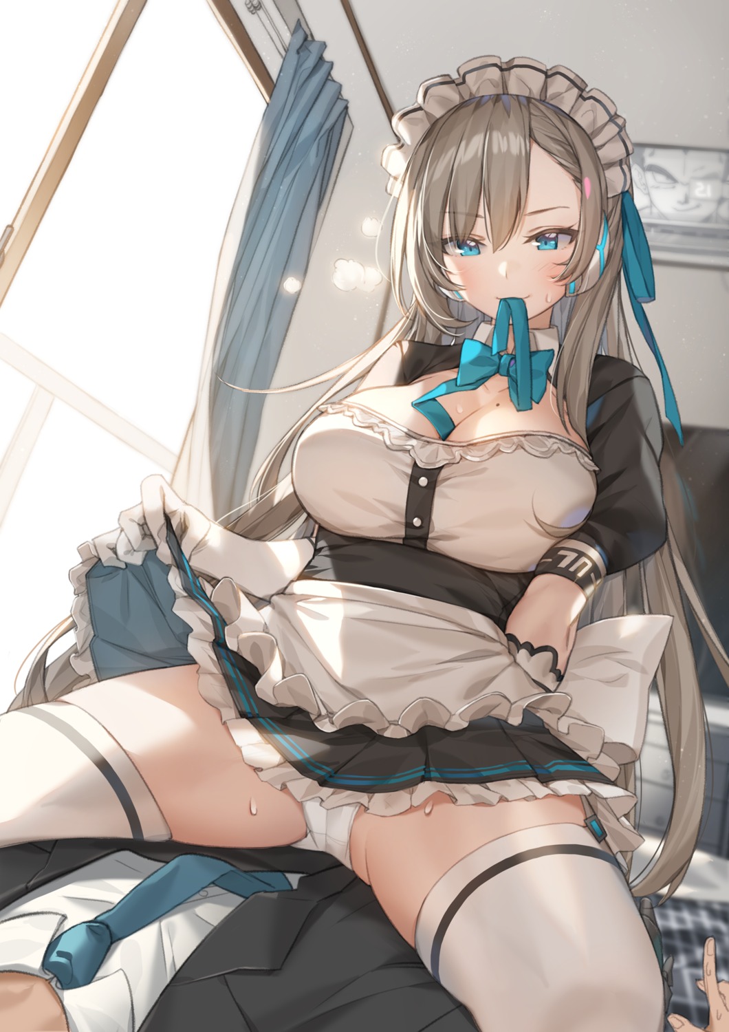 blue_archive ichinose_asuna maid pantsu piyo_(pixiv_2308057) skirt_lift stockings thighhighs