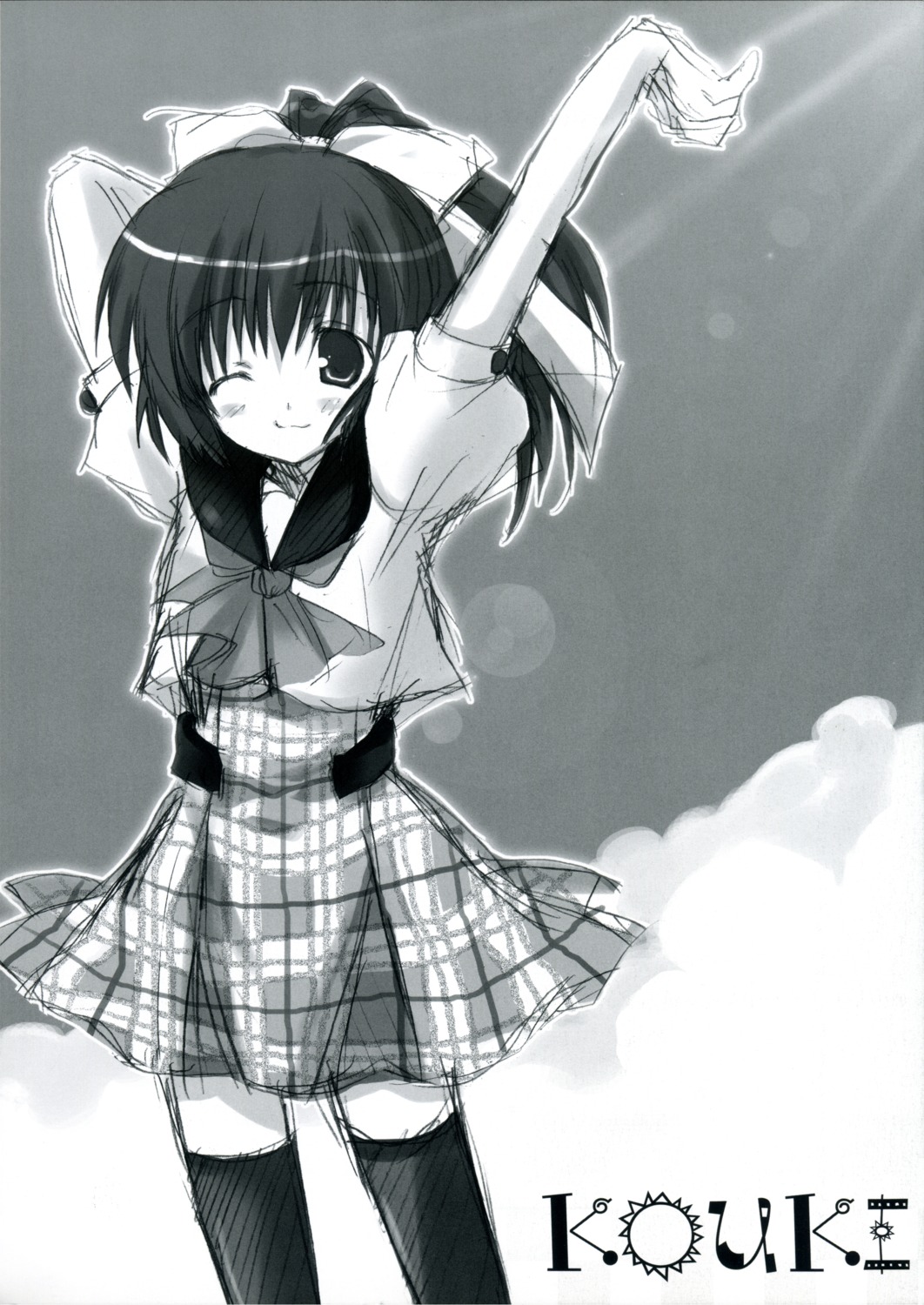 ikegami_akane monochrome seifuku thighhighs