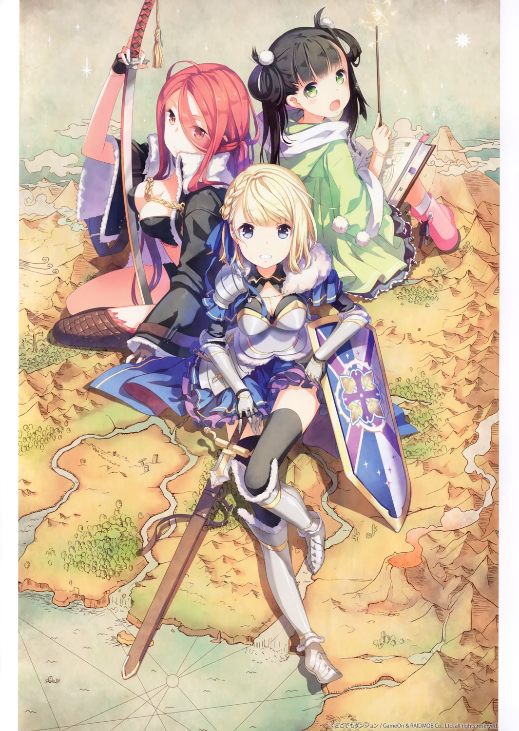 armor cleavage dokodemo_dungeon h2so4 island_of_horizon sword thighhighs