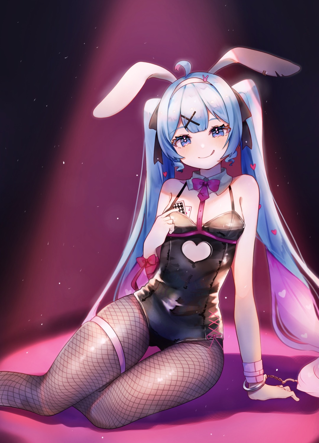 animal_ears bunny_ears bunny_girl fishnets garter hatsune_miku no_bra pantyhose rabbit_hole_(vocaloid) suiren_nei vocaloid