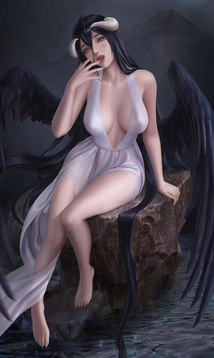 albedo_(overlord) devil erect_nipples horns no_bra overlord possible_duplicate see_through wickellia wings