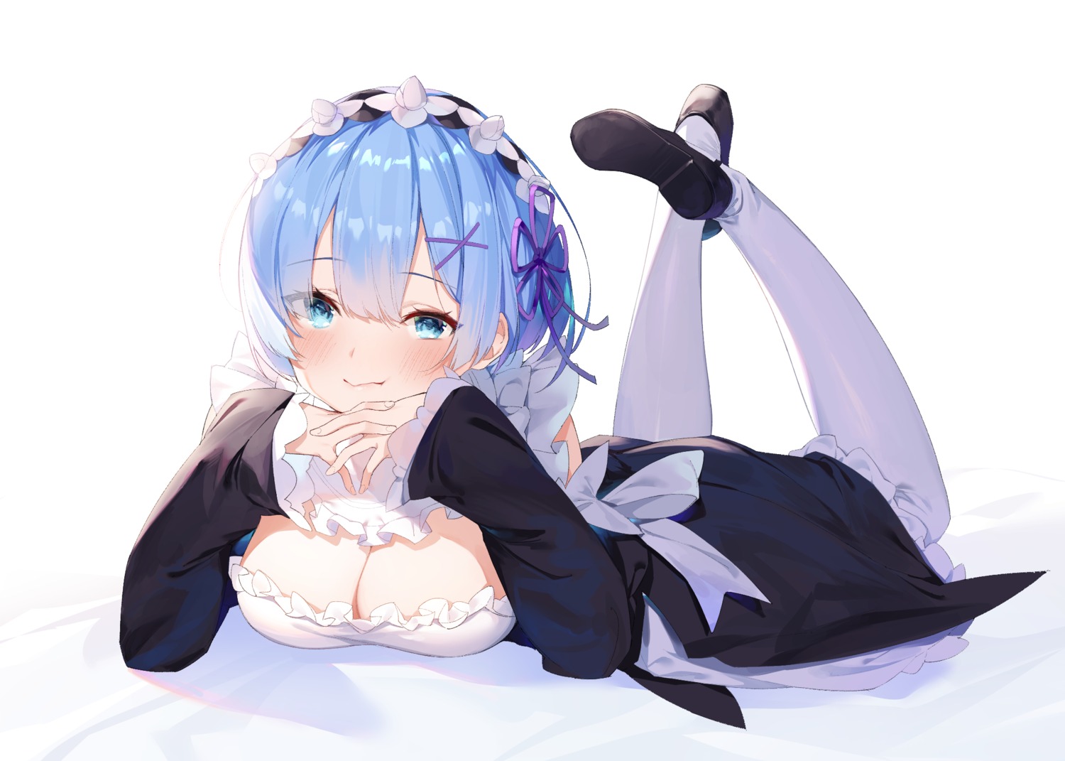 cleavage maid mokyu no_bra re_zero_kara_hajimeru_isekai_seikatsu rem_(re_zero)