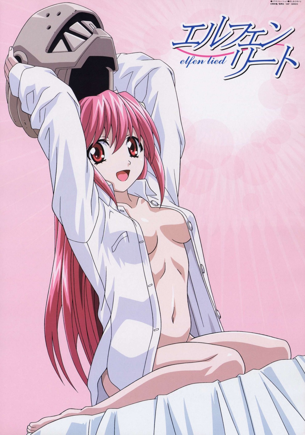 bottomless dress_shirt elfen_lied kishimoto_seiji lucy no_bra open_shirt