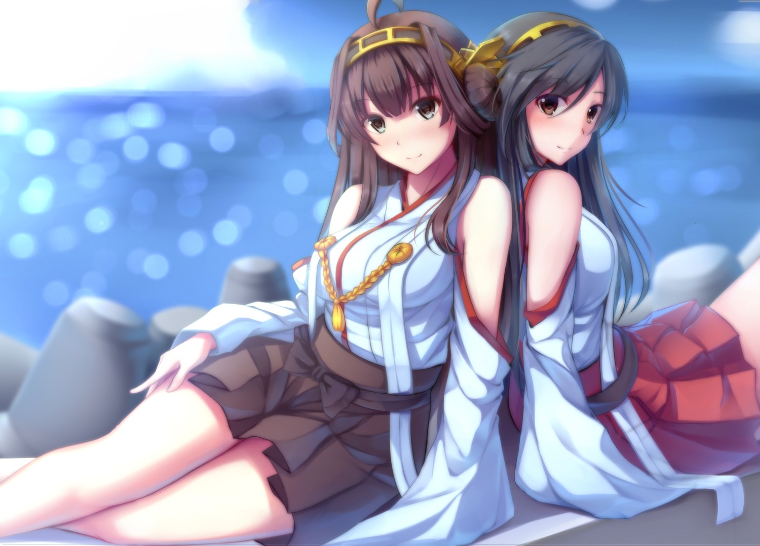 haruna_(kancolle) japanese_clothes kantai_collection kongou_(kancolle) nicoby