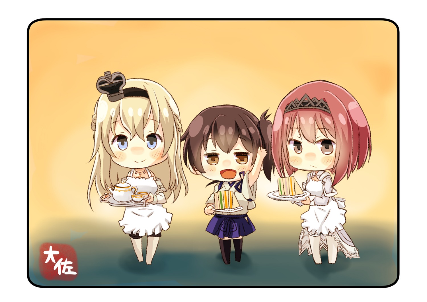 ark_royal_(kancolle) chibi kaga_(kancolle) kantai_collection taisa_(kari) thighhighs warspite_(kancolle)