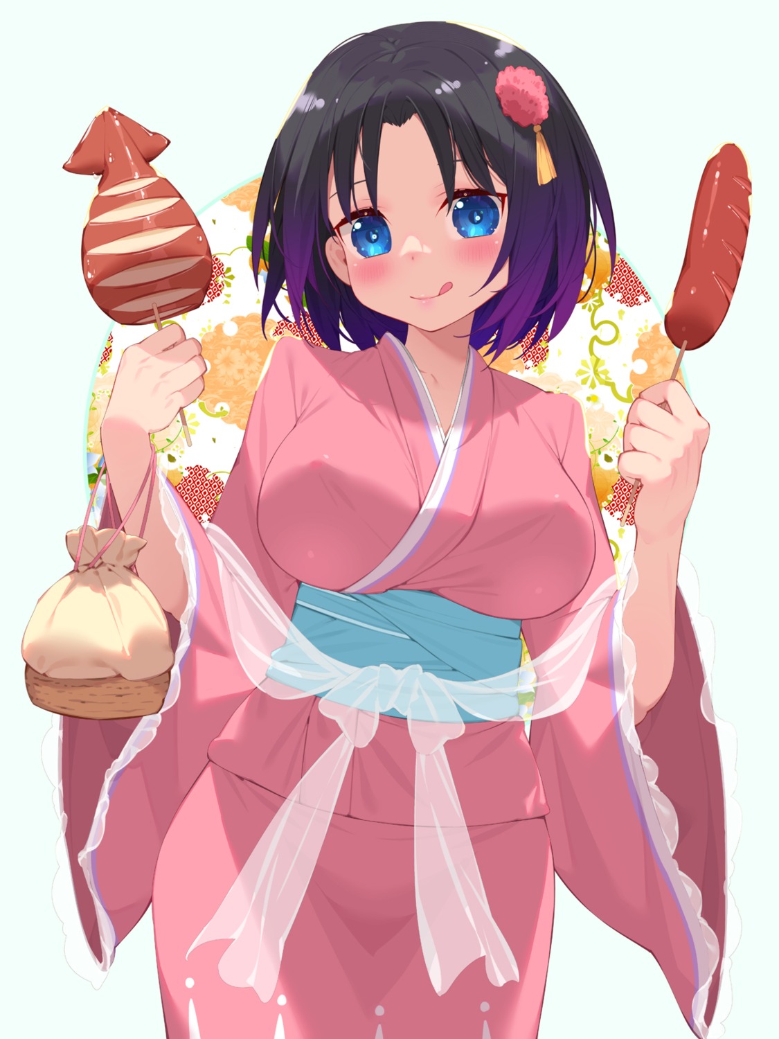 elma_(maidragon) erect_nipples kobayashi-san_chi_no_maidragon waterring yukata