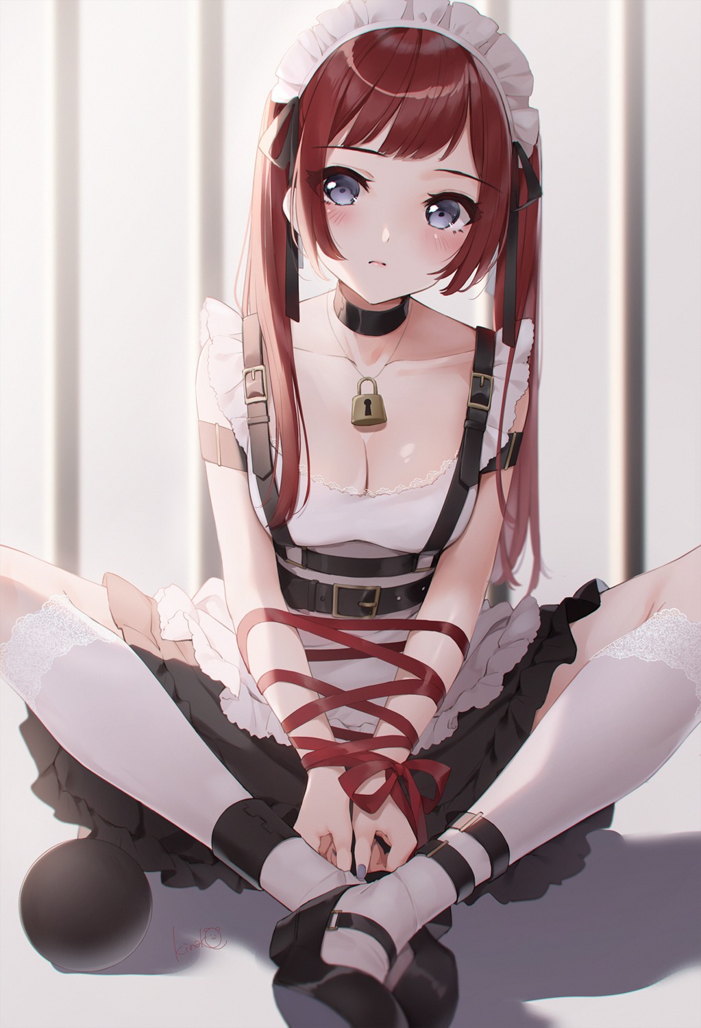 bondage cleavage heels kinako_(shiratama_mochi) maid skirt_lift