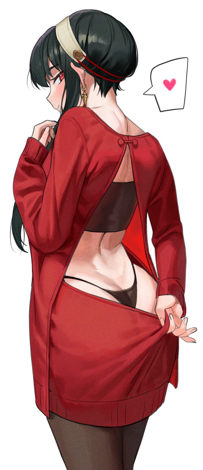 ass nia_(nia4294) pantsu pantyhose spy_x_family sweater thong underboob yor_briar